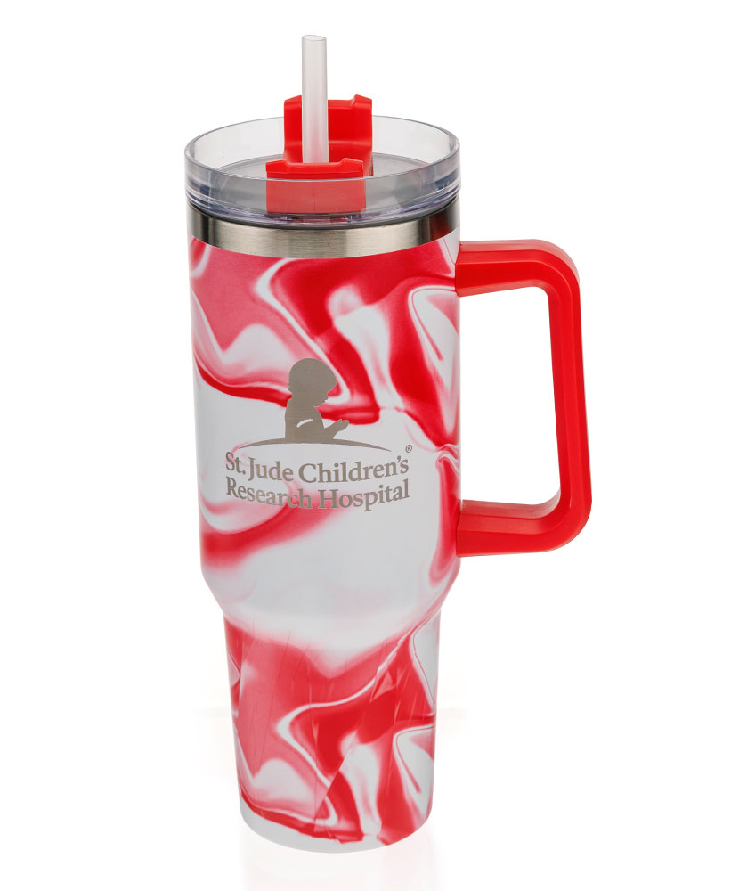 Primary image St. Jude 40oz Double Wall Travel Mug with Handle - Red Swirl